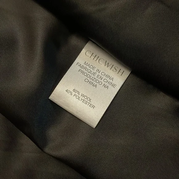 Chicwish Shawl Collar Black w/ White Grid Asymmetric Hem Wool Blend Coat Small - Picture 5 of 11